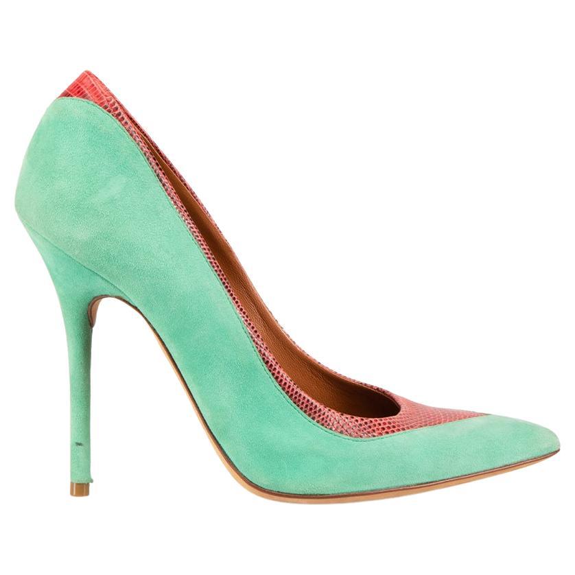 Malone Souliers Green Suede Point Toe Heels Size IT 38 For Sale