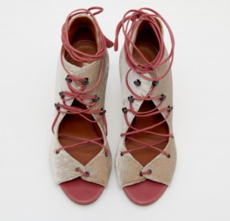 Malone Souliers Grau/Rosa Samt und Leder Savannah Knöchel Wickelsandalen Größe 36 (Braun) im Angebot
