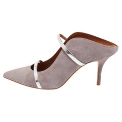 Malone Souliers Grey/Silver Suede and Leather Maureen Mules