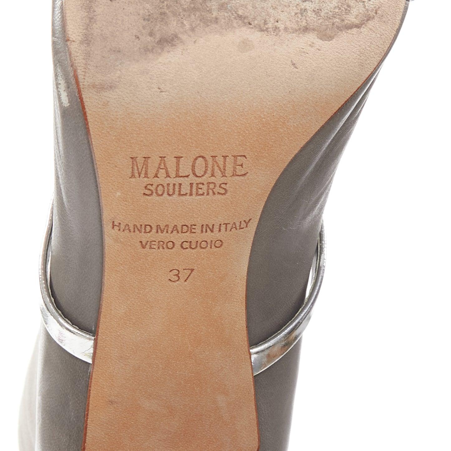 MALONE SOULIERS bottines à talons en daim gris avec lanières en vernis argenté EU37 en vente 5