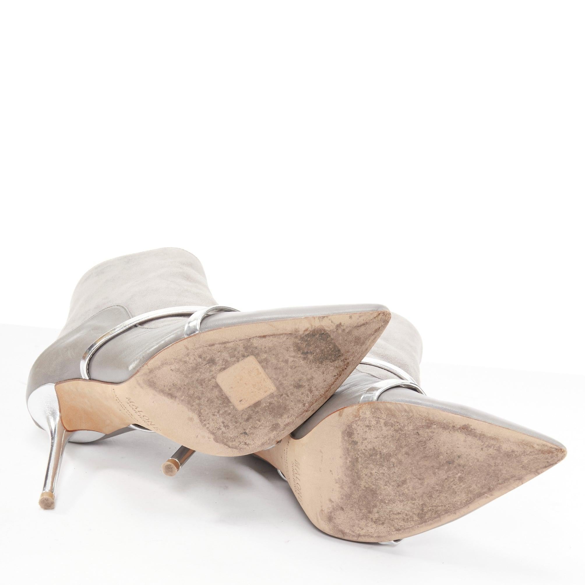 MALONE SOULIERS bottines à talons en daim gris avec lanières en vernis argenté EU37 en vente 6