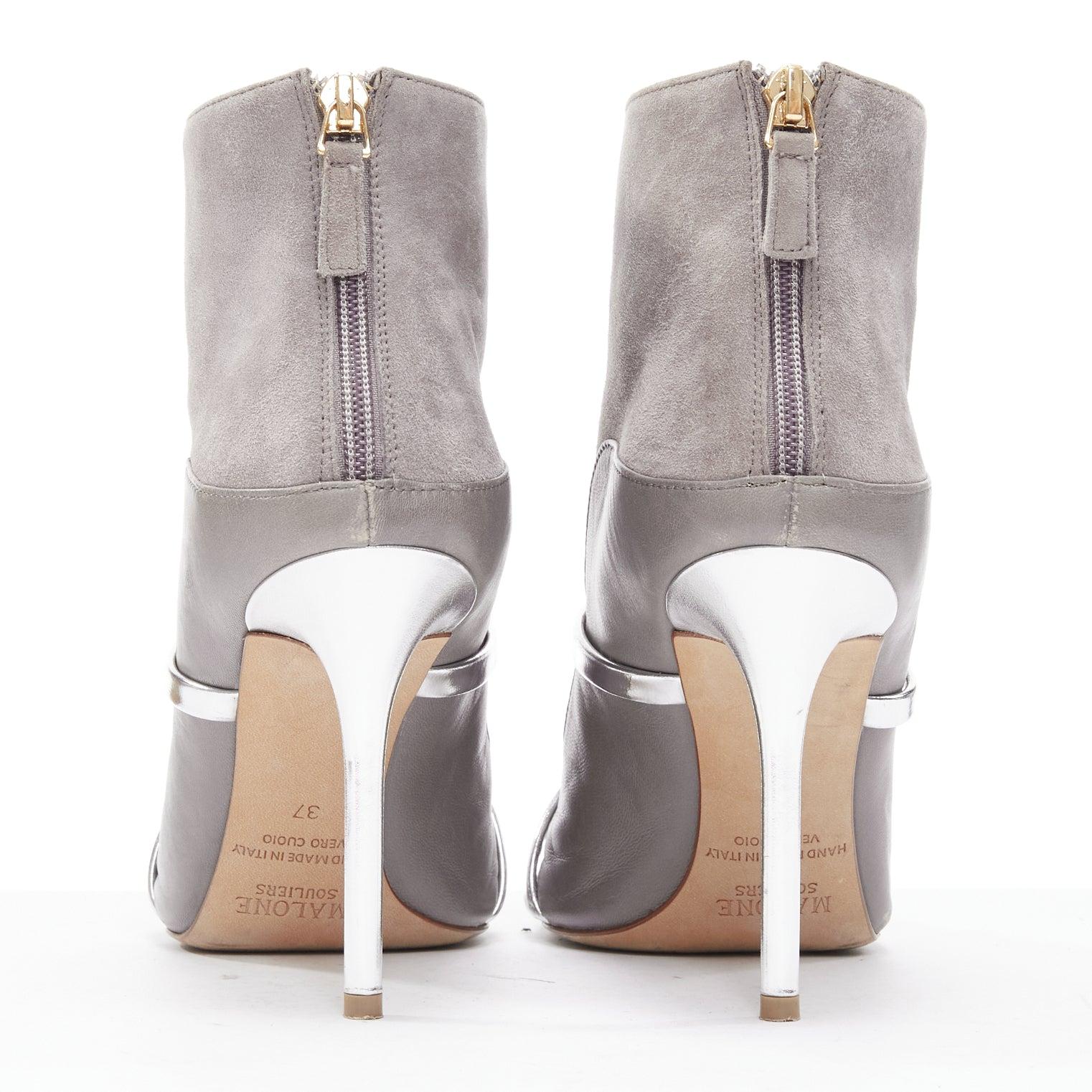 MALONE SOULIERS bottines à talons en daim gris avec lanières en vernis argenté EU37 Pour femmes en vente