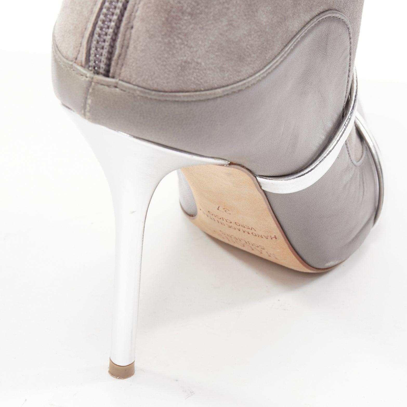 MALONE SOULIERS bottines à talons en daim gris avec lanières en vernis argenté EU37 en vente 3