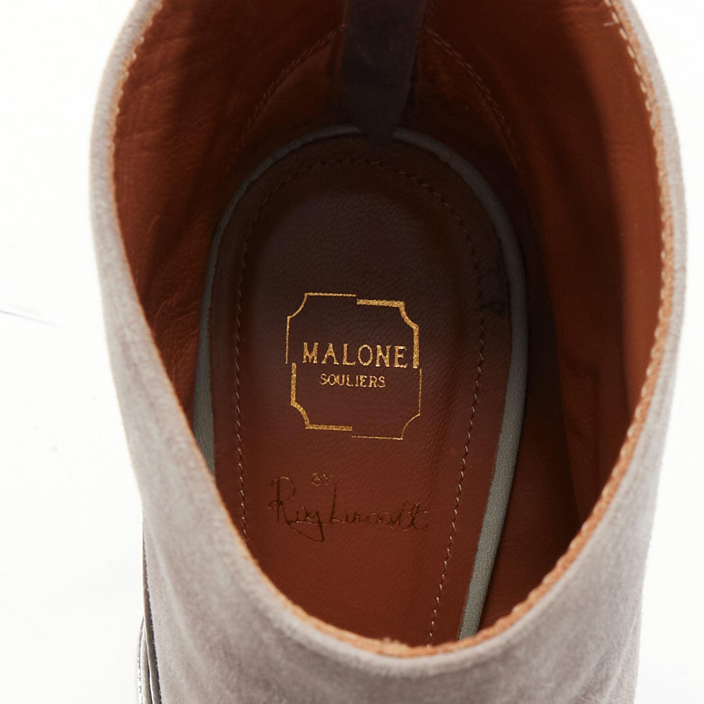MALONE SOULIERS bottines à talons en daim gris avec lanières en vernis argenté EU37 en vente 4