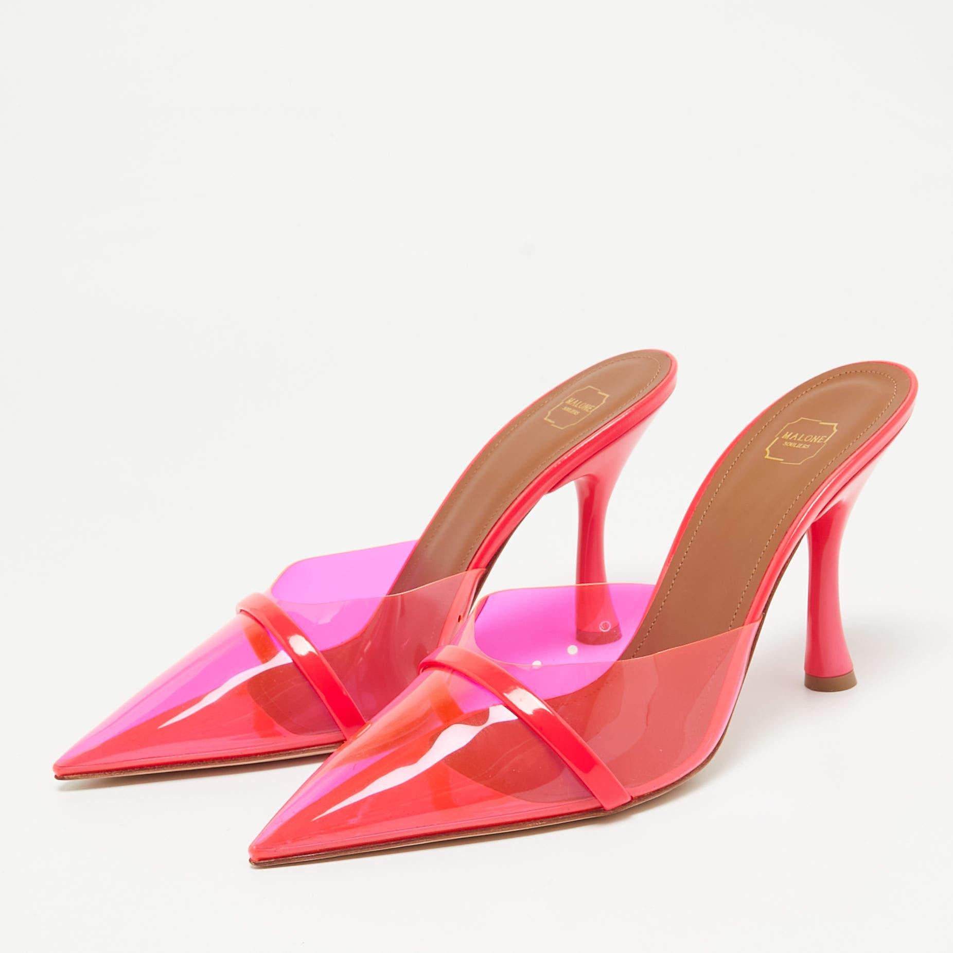 Malone Souliers Heißrosa Lackleder und PVC  Joella Pantoletten Größe 38 (Pink) im Angebot