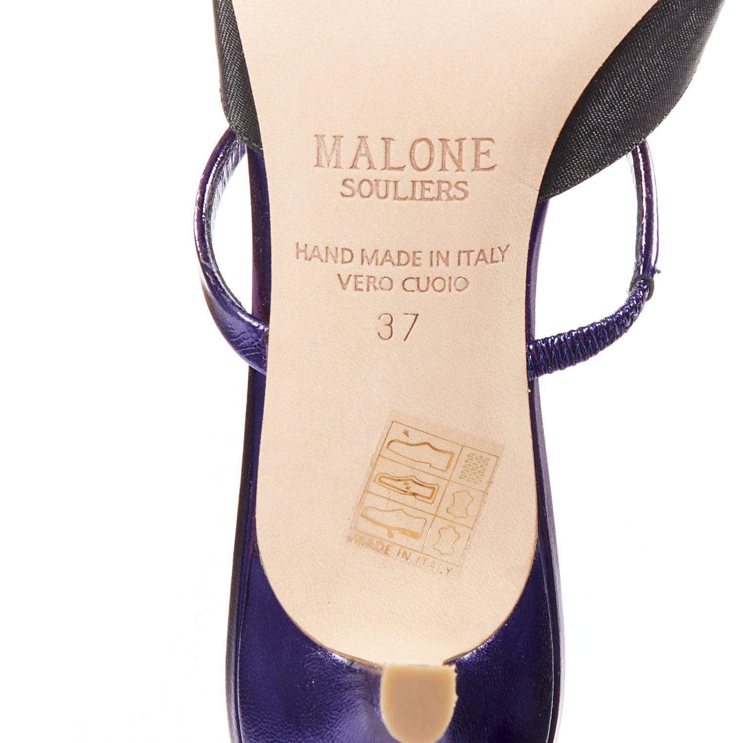 MALONE SOULIERS Marla Hey Lover blu nero broccato satin strapped mules EU37 in vendita 5