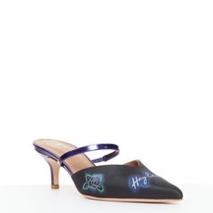 MALONE SOULIERS Marla Hey Lover blu nero broccato satin strapped mules EU37