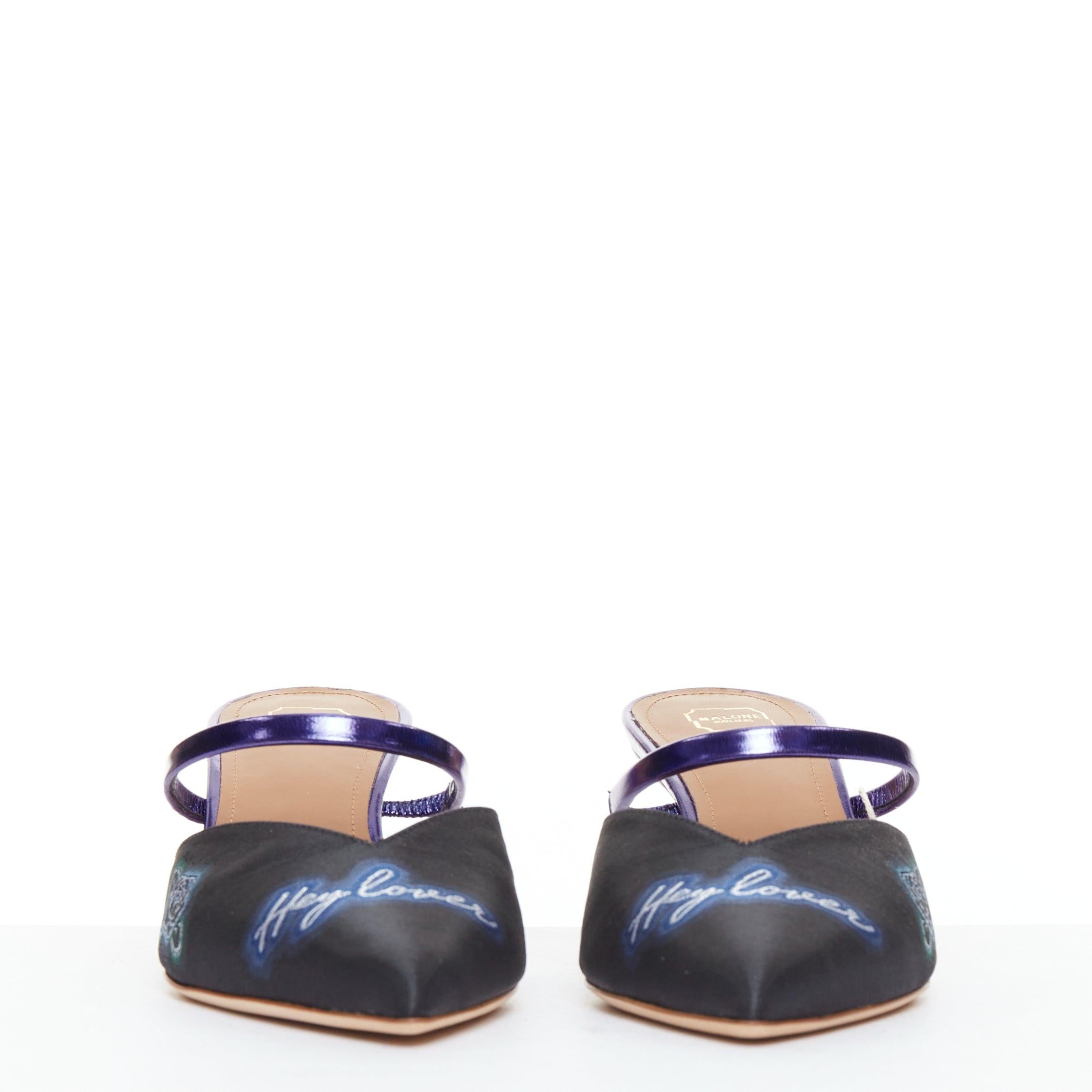 Grigio MALONE SOULIERS Marla Hey Lover blu nero broccato satin strapped mules EU37 in vendita