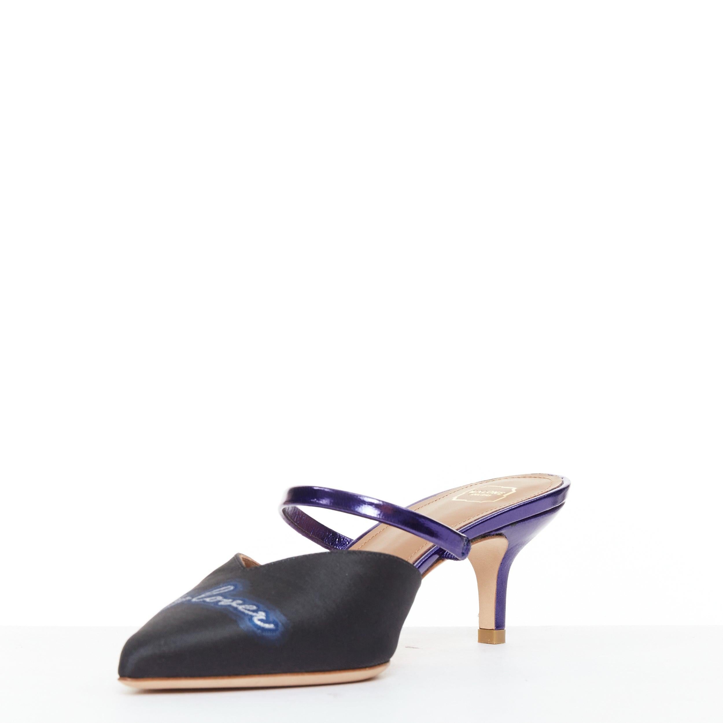MALONE SOULIERS Marla Hey Lover blu nero broccato satin strapped mules EU37 In condizioni ottime in vendita a Hong Kong, NT