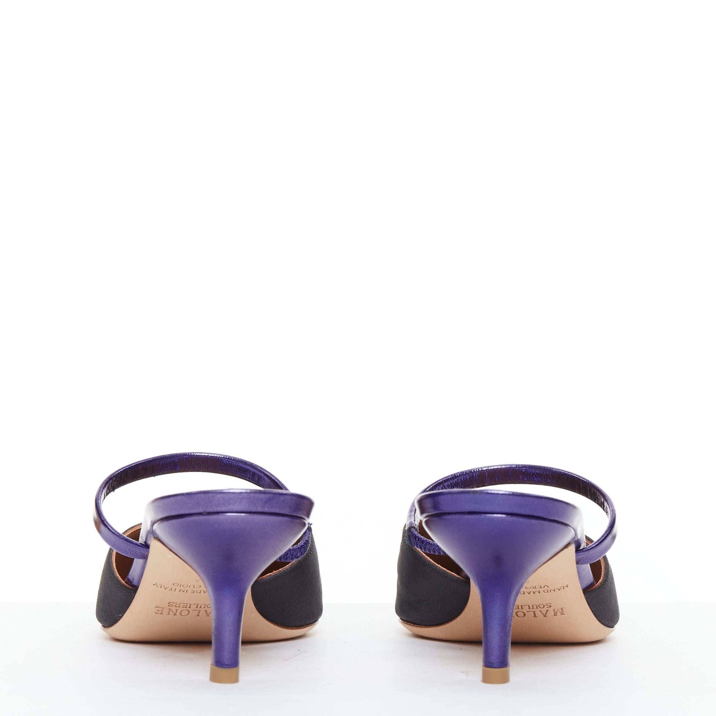 Donna MALONE SOULIERS Marla Hey Lover blu nero broccato satin strapped mules EU37 in vendita