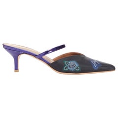 MALONE SOULIERS Marla Hey Lover blu nero broccato satin strapped mules EU37