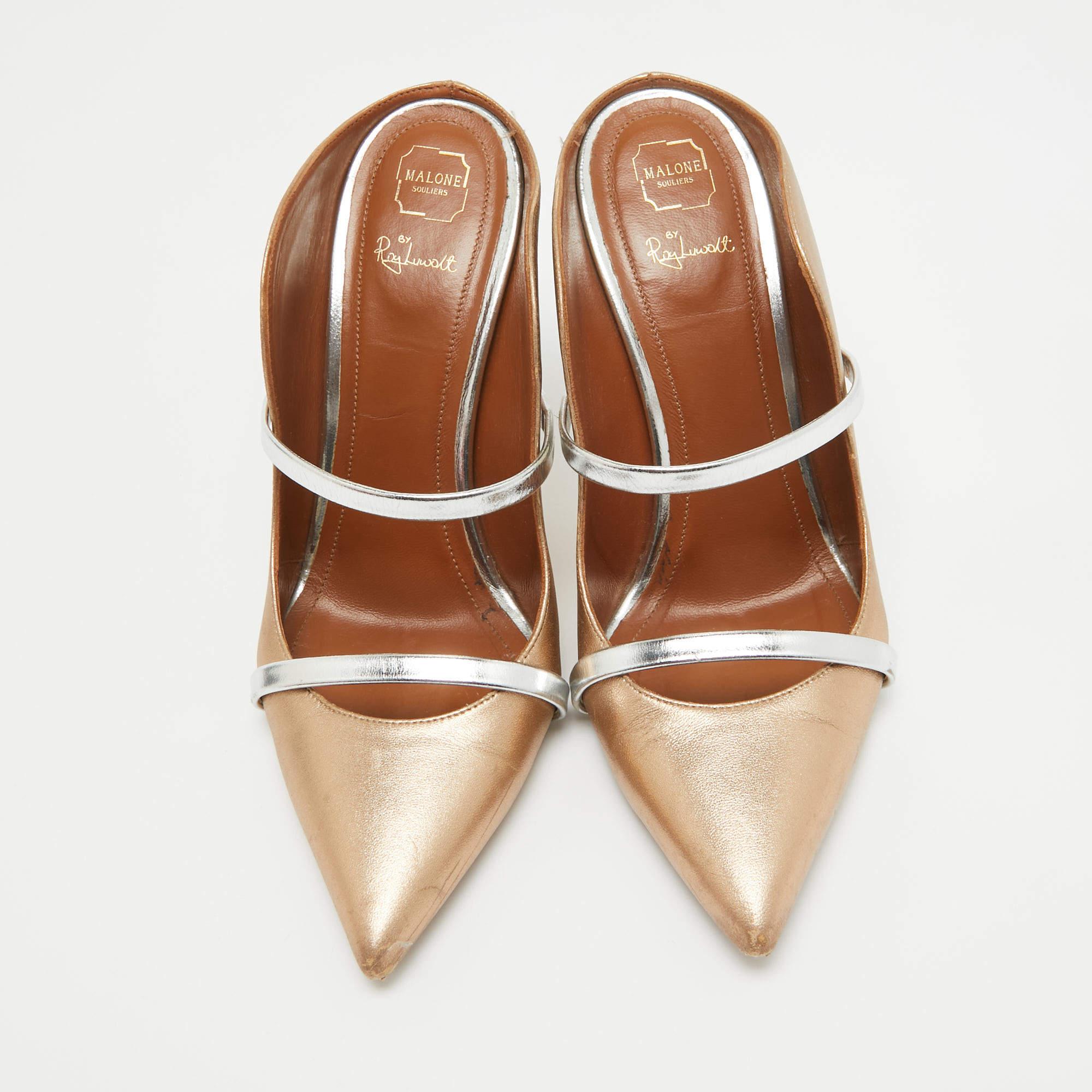 Or Malone Souliers Mules Maureen en cuir doré métallisé Taille 38 en vente