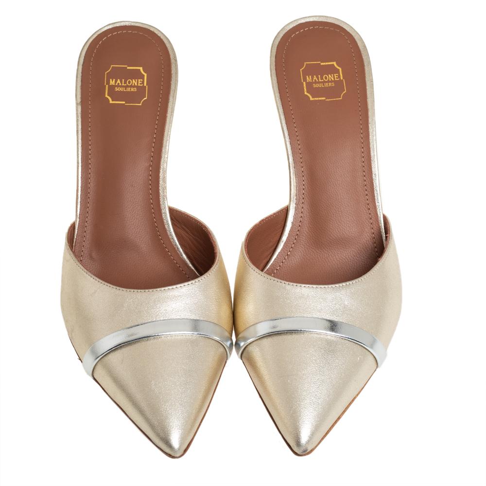 Women's Malone Souliers Metallic Gold/Silver Leather Marilyn Slip-On Sandals Size 36