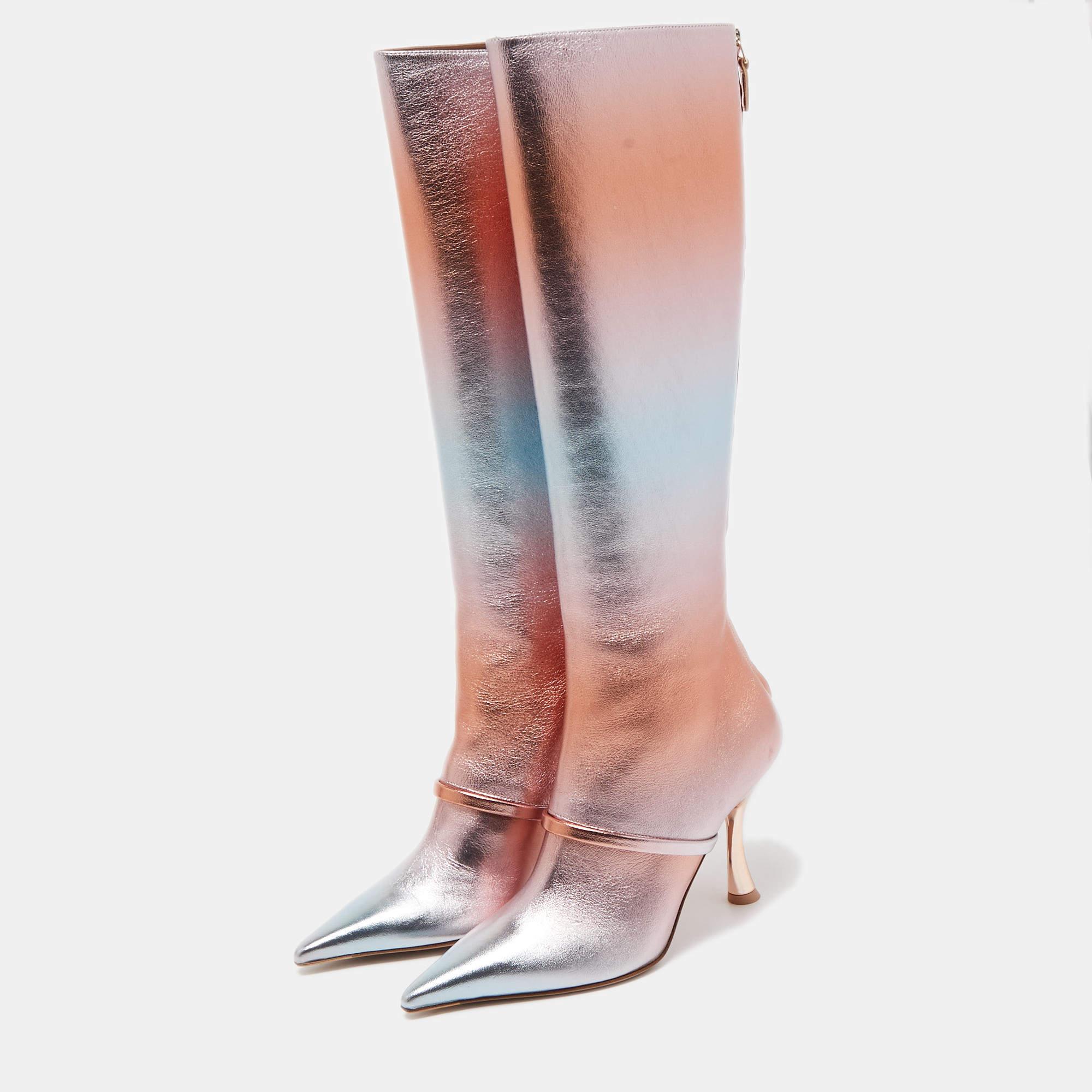 Malone Souliers Multicolor Metallic Leather Knee Length Boots Size 37 For Sale 4