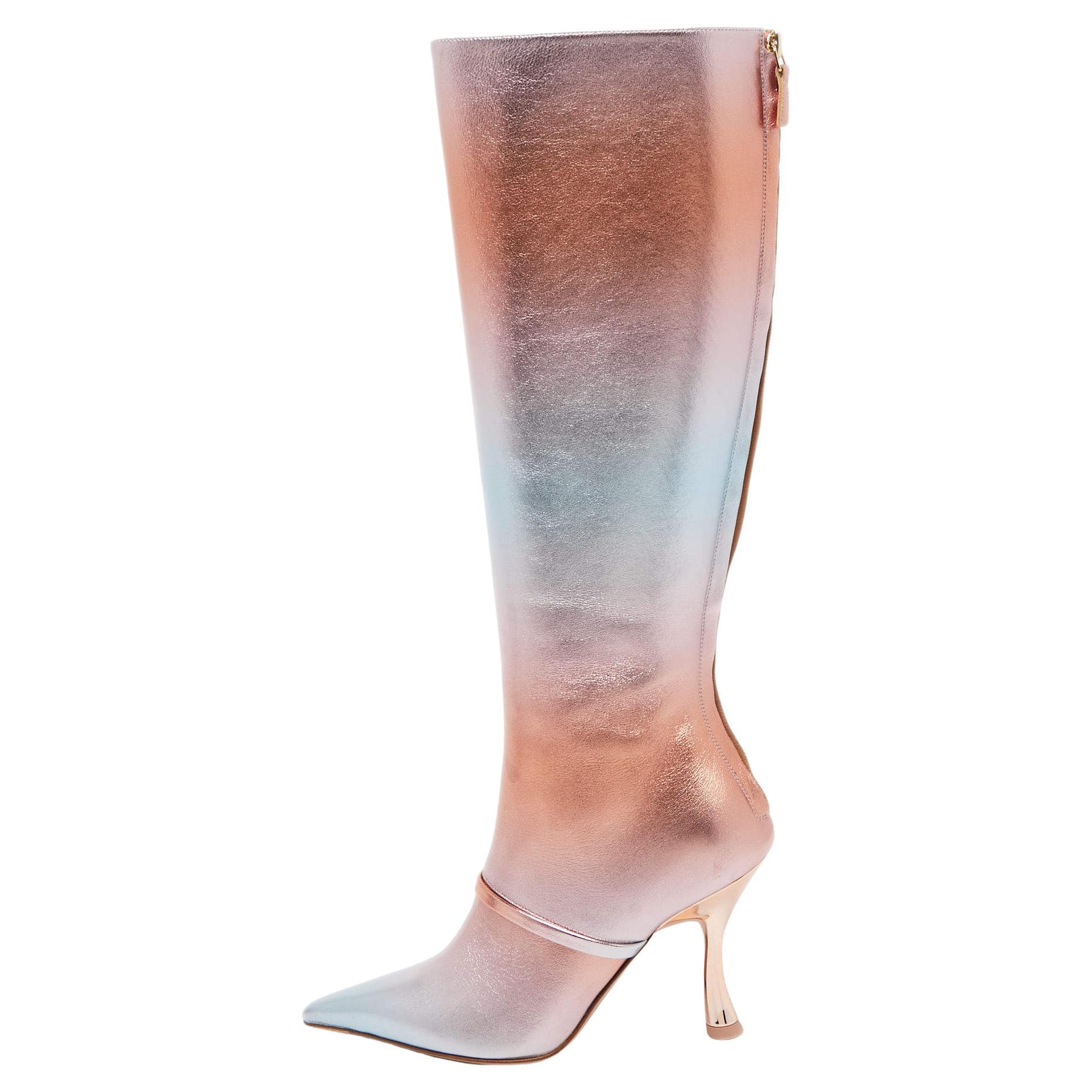Malone Souliers Multicolor Metallic Leather Knee Length Boots Size 37 For Sale