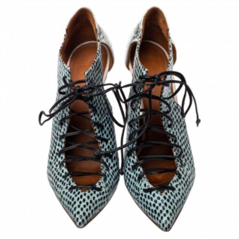 Malone Souliers Multicolor Python Montana Pointed Toe Lace Up Booties Size 37 In Fair Condition For Sale In Dubai, Al Qouz 2