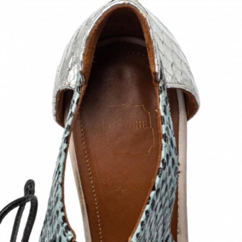 Malone Souliers Multicolor Python Montana Pointed Toe Lace Up Booties Size 37 For Sale 2