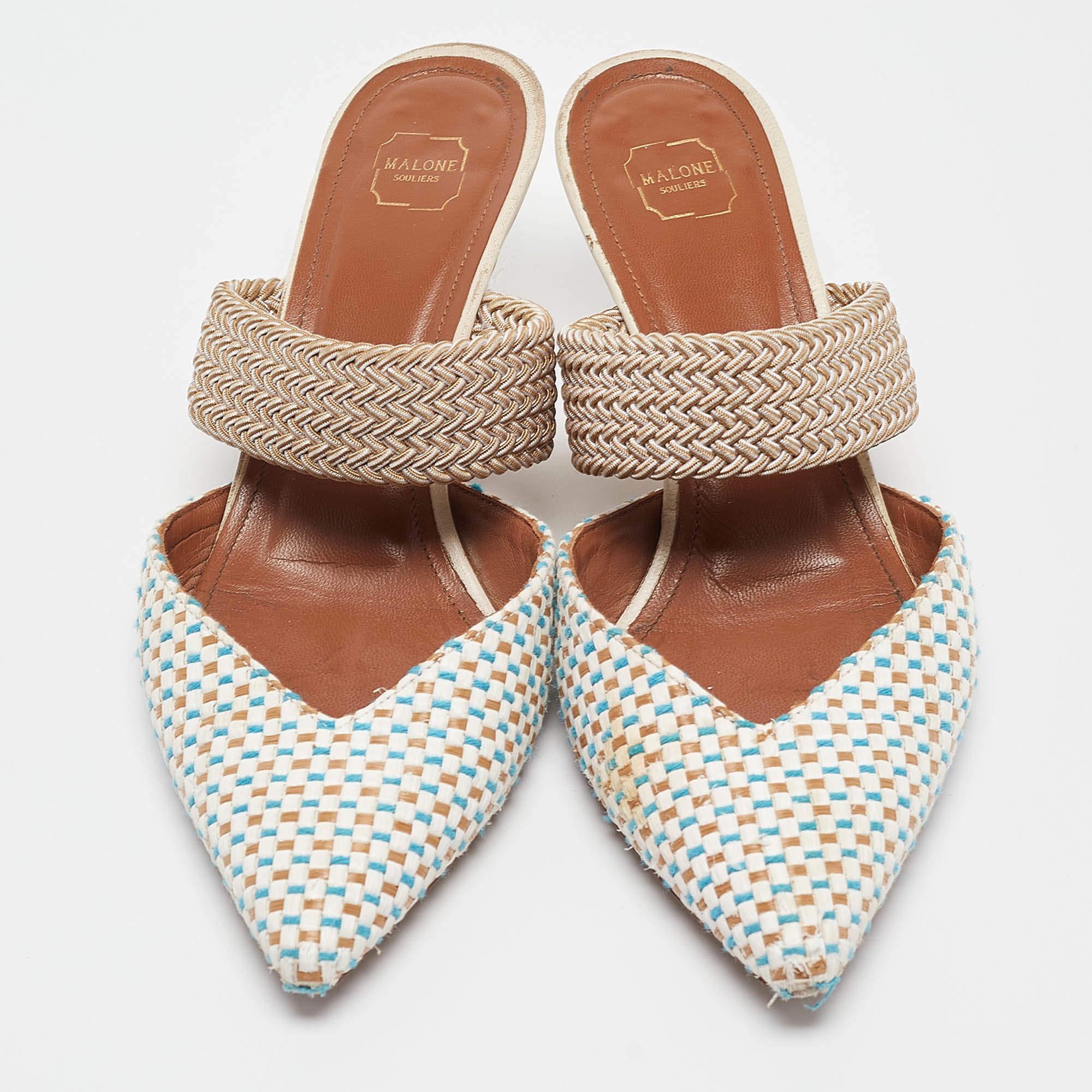 Beige Malone Souliers Mules Maisie en raphia multicolore, taille 36 en vente