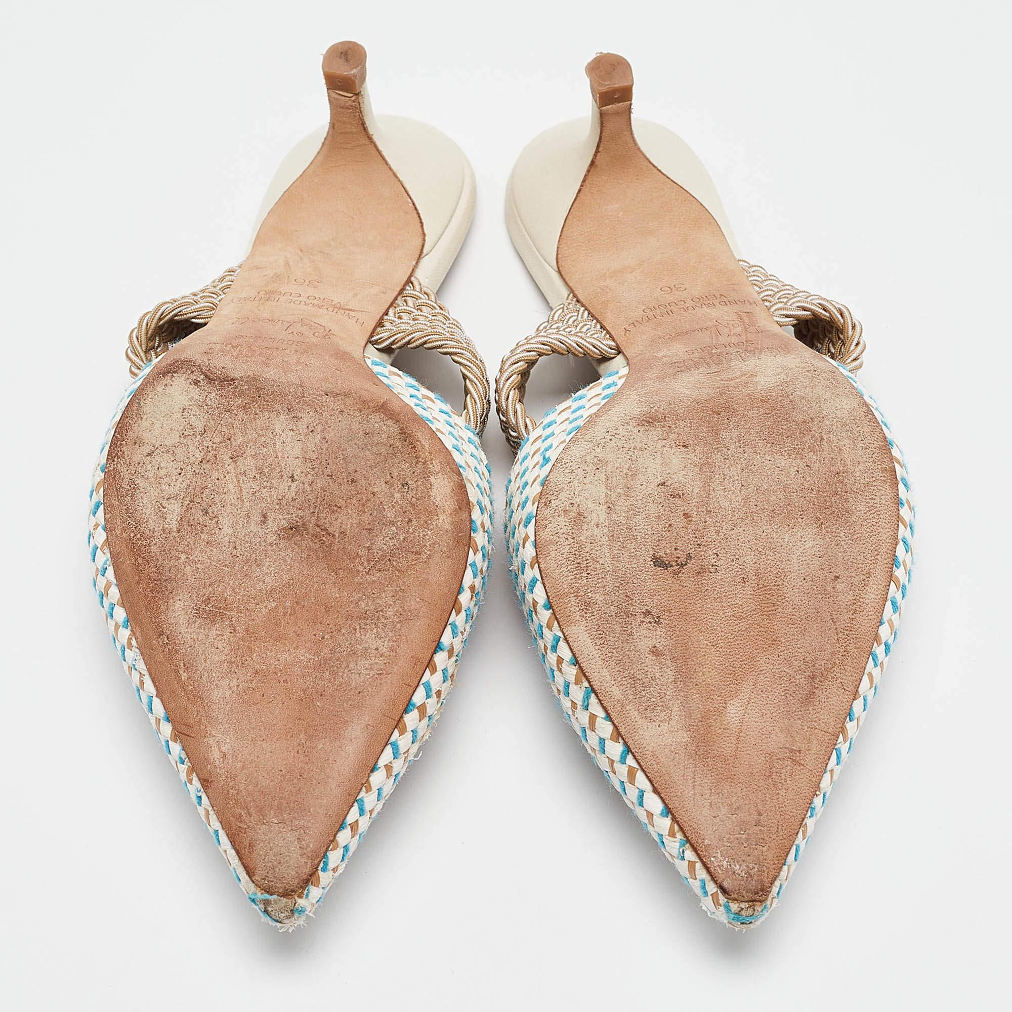 Malone Souliers Mules Maisie en raphia multicolore, taille 36 en vente 1