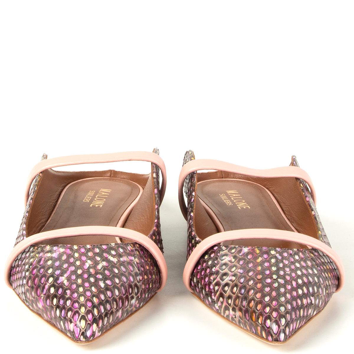 100% authentic Malone Souliers 'Maureen' pointed-toe flat mules in lilac, vanilla, brown, baby blue, yellow and baby pink snakeskin and leather. Brand new. Come with dust bag. 

Measurements
Imprinted Size	38
Shoe Size	38
Inside Sole	25cm