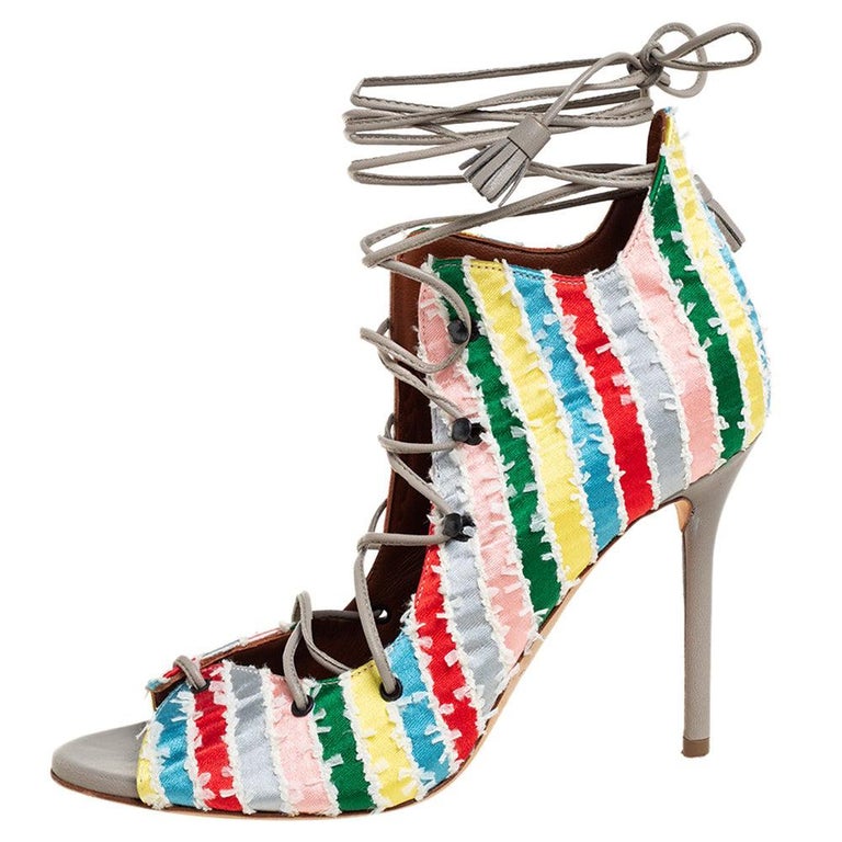 Malone Souliers Multicolour Frayed Fabric Savannah Open Toe Booties ...