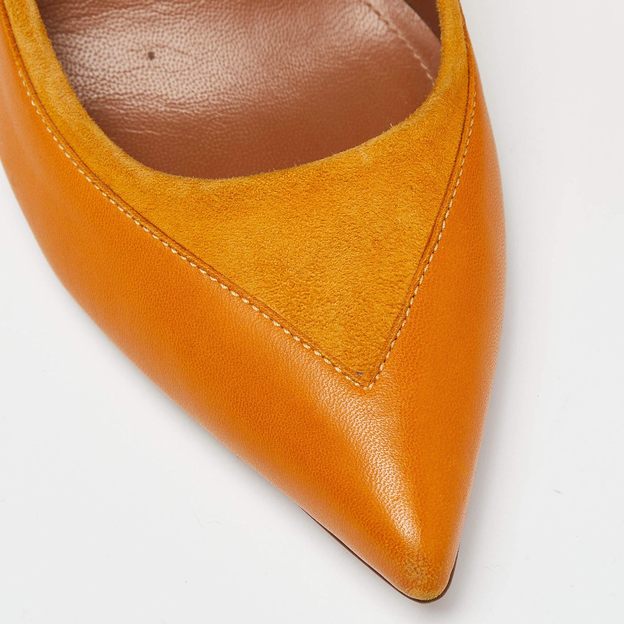 Malone Souliers escarpins à bout pointu en cuir et daim moutarde taille 39 en vente 2