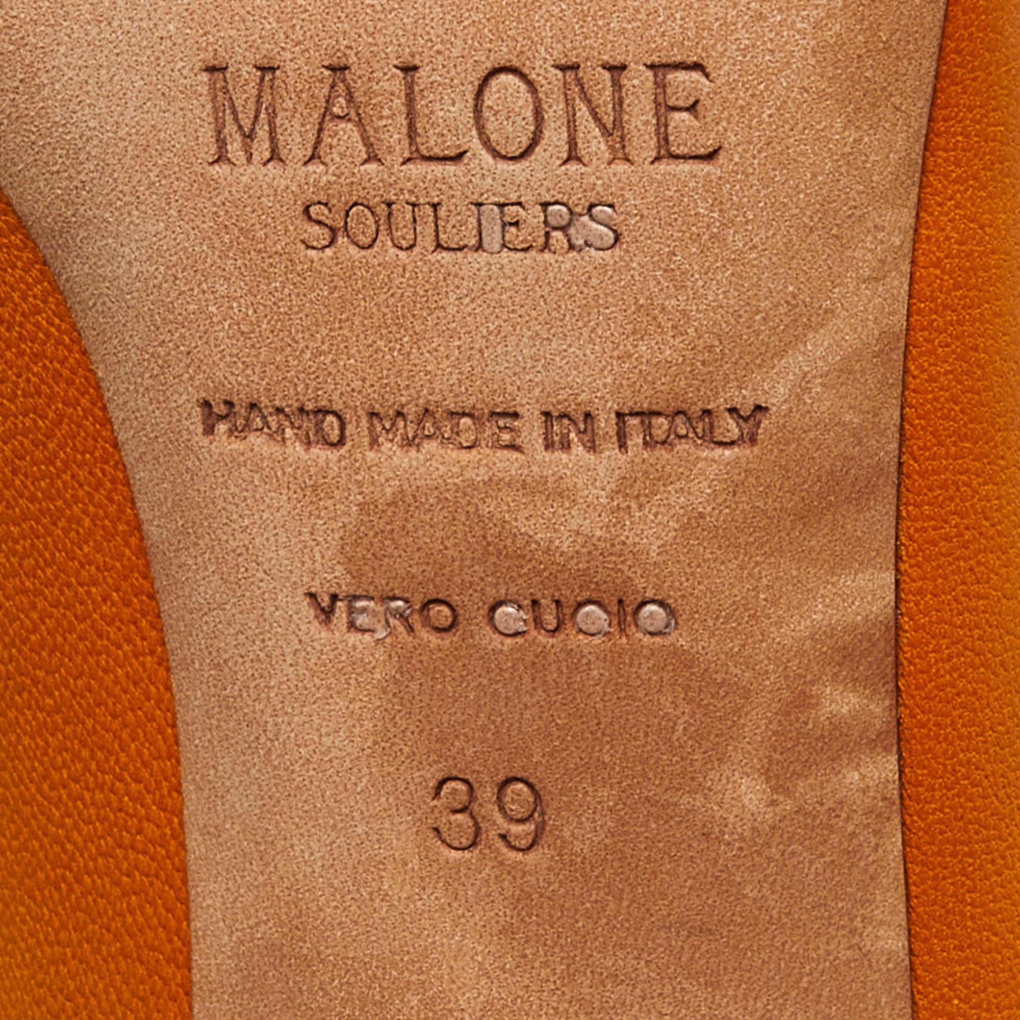 Malone Souliers escarpins à bout pointu en cuir et daim moutarde taille 39 en vente 3