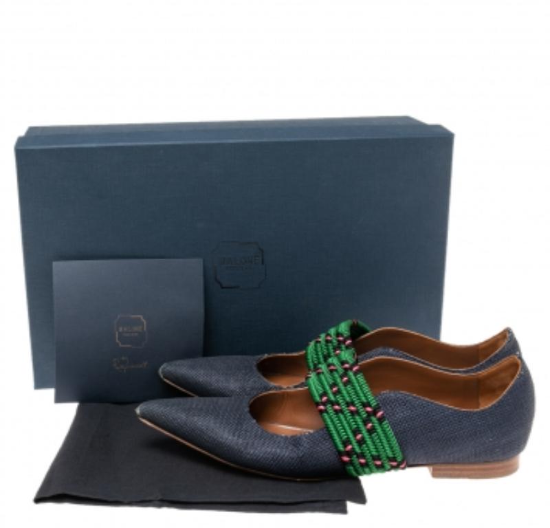 Nero Malone Souliers Navy Blue/Canvas and Fabric Martina Luwolt Ballet Flats Size 36 in vendita