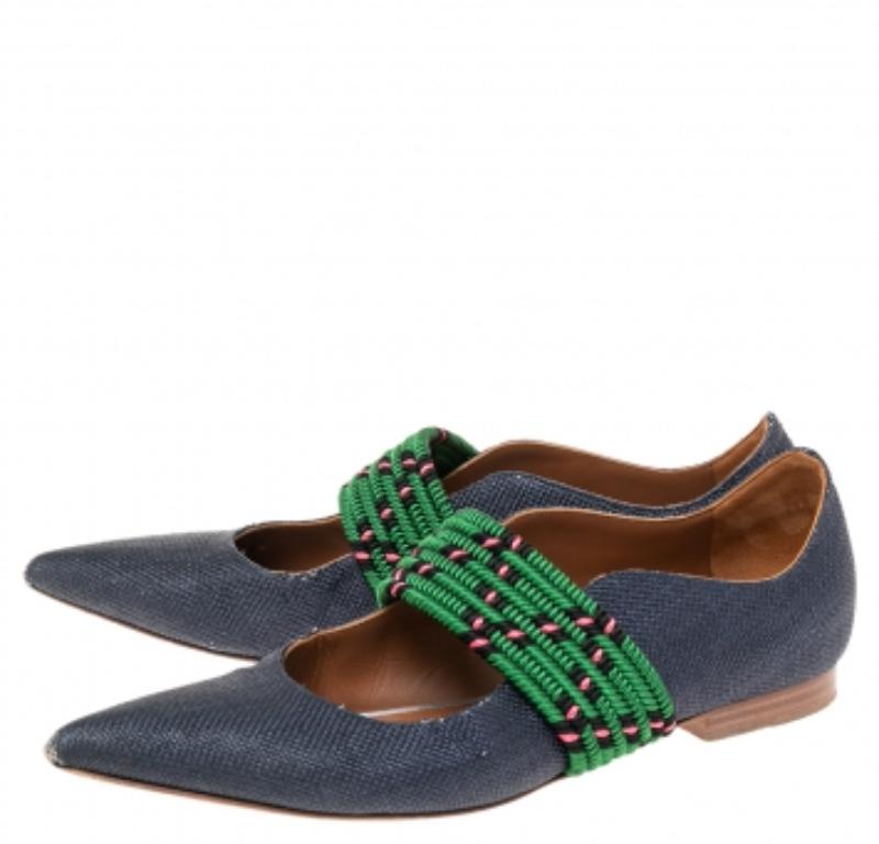 Malone Souliers Navy Blue/Canvas and Fabric Martina Luwolt Ballet Flats Size 36 In condizioni buone in vendita a Dubai, Al Qouz 2