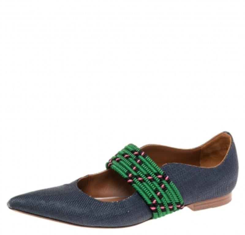 Donna Malone Souliers Navy Blue/Canvas and Fabric Martina Luwolt Ballet Flats Size 36 in vendita