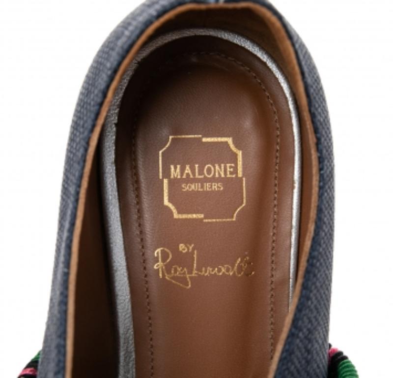 Malone Souliers Navy Blue/Canvas and Fabric Martina Luwolt Ballet Flats Size 36 in vendita 1