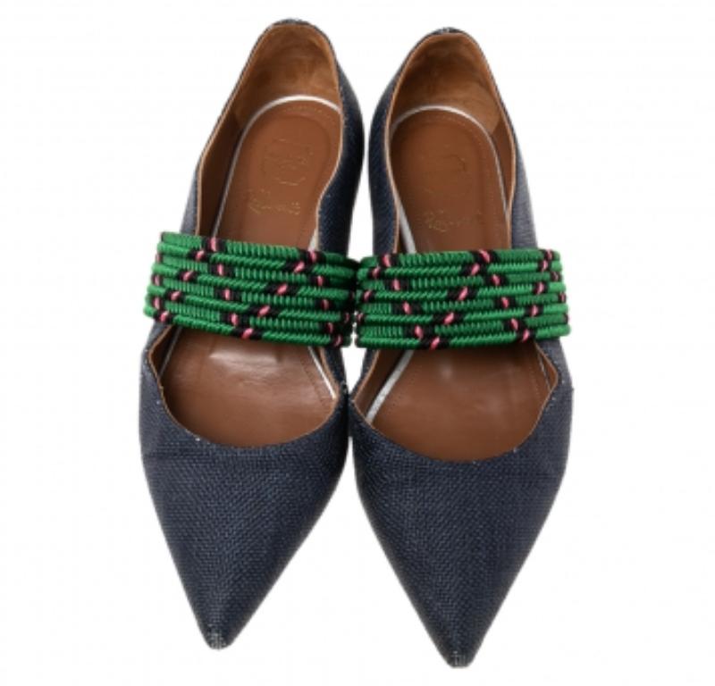 Malone Souliers Navy Blue/Canvas and Fabric Martina Luwolt Ballet Flats Size 36 in vendita 2