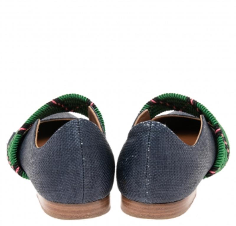 Malone Souliers Navy Blue/Canvas and Fabric Martina Luwolt Ballet Flats Size 36 in vendita 3