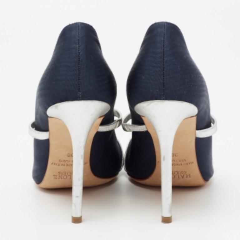 Malone Souliers escarpins Maureen bleu marine/argenté en toile moire et cuir, taille 38 Pour femmes en vente