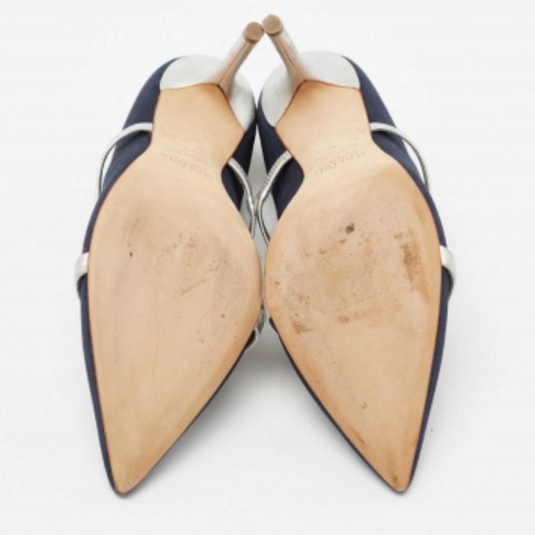 Malone Souliers escarpins Maureen bleu marine/argenté en toile moire et cuir, taille 38 en vente 1