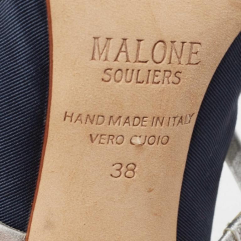 Malone Souliers escarpins Maureen bleu marine/argenté en toile moire et cuir, taille 38 en vente 3