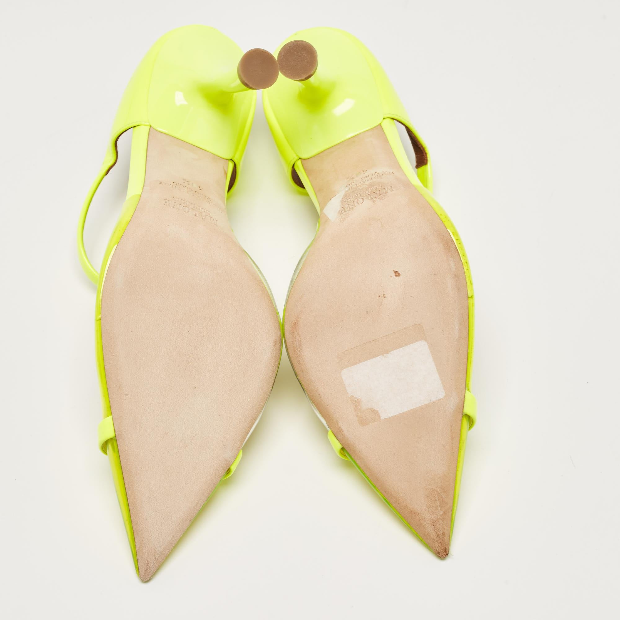 Malone Souliers Neon Green Iona Heel Mules Size 40.5 In Excellent Condition For Sale In Dubai, Al Qouz 2