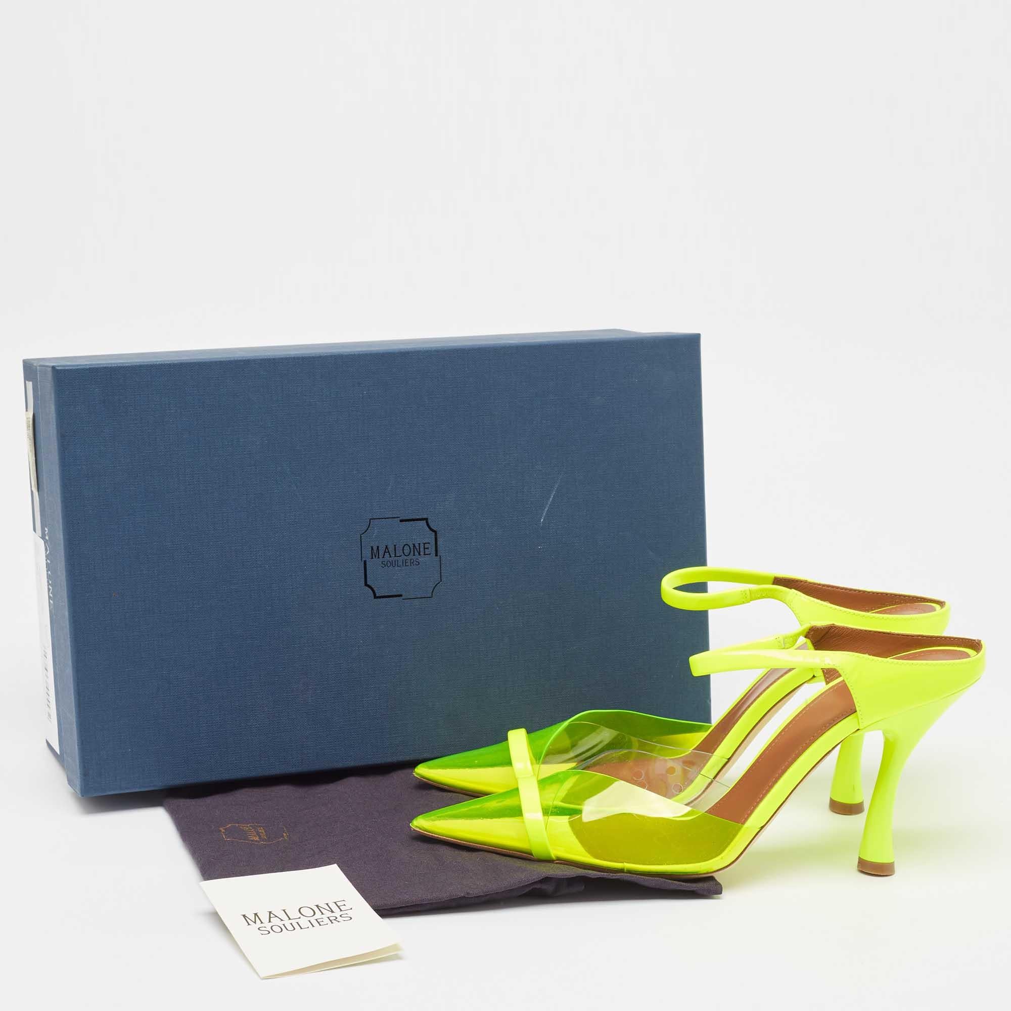 Malone Souliers Neon Green PVC and Patent Leather Iona Mules Size 38.5 For Sale 5