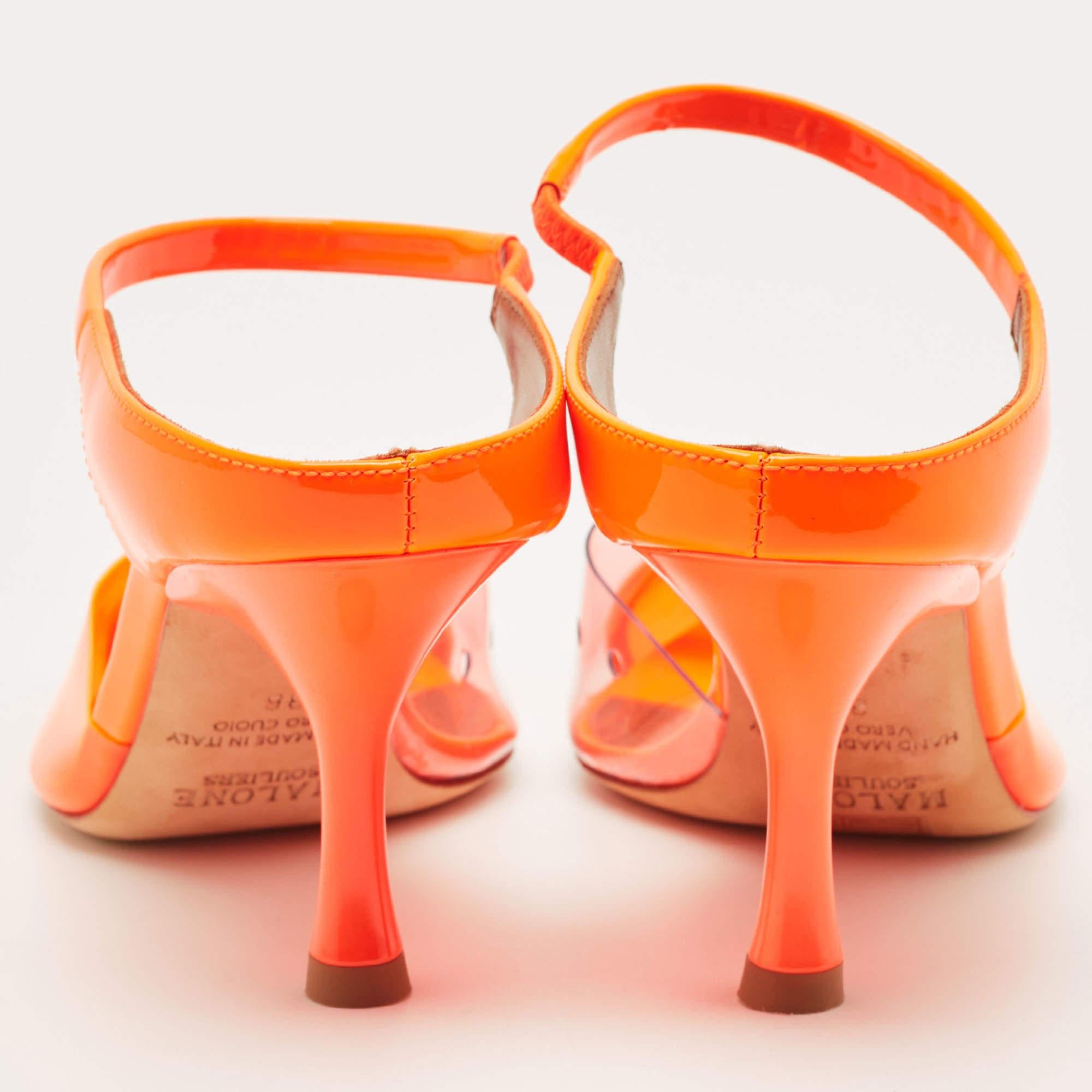 Malone Souliers Neon Orange PVC and Patent Leather Lona Mules Size 36 2