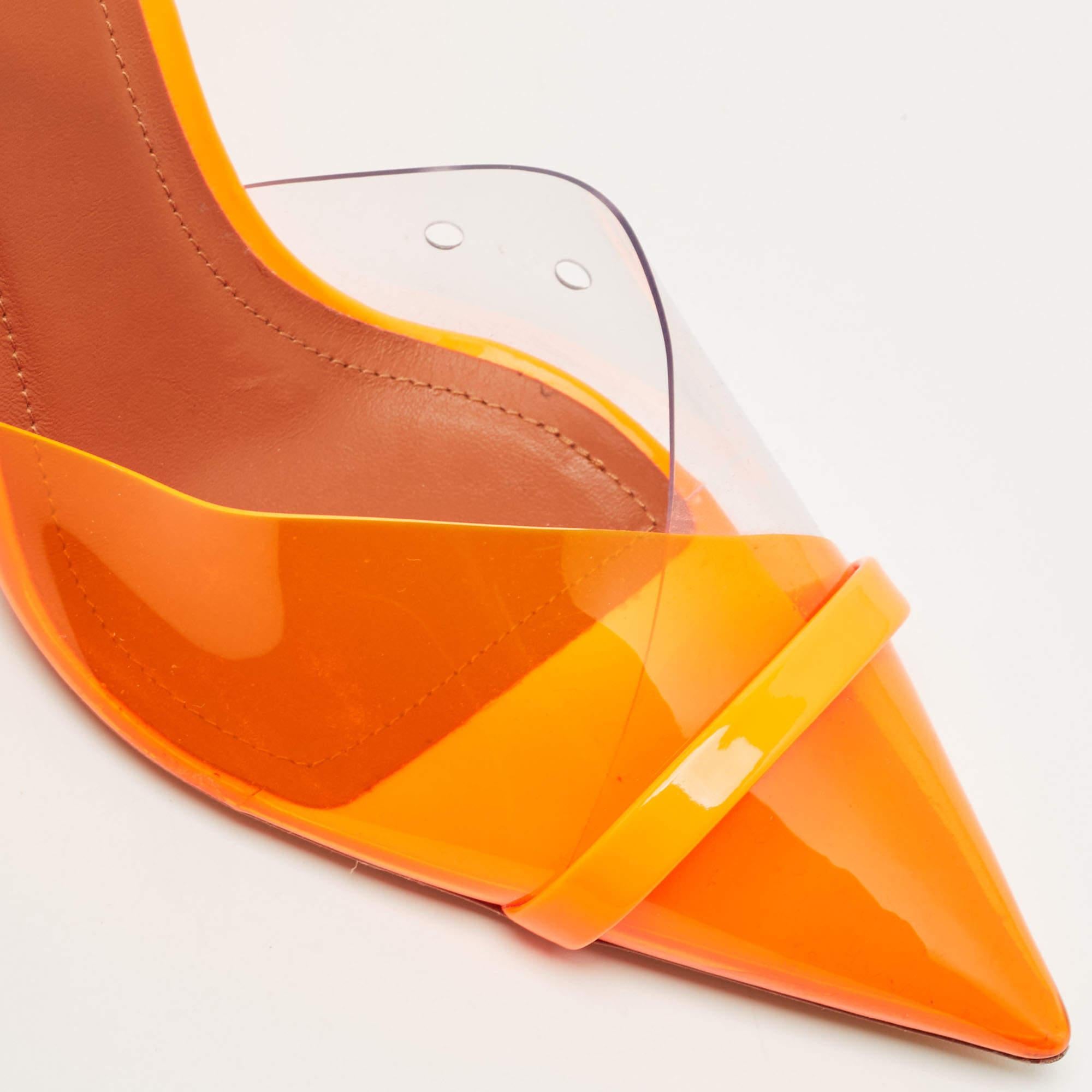 Malone Souliers Neon Orange PVC and Patent Leather Lona Mules Size 36 4