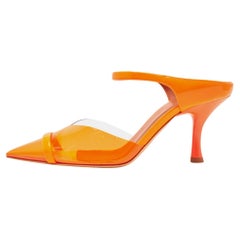 Malone Souliers Neon Orange PVC and Patent Leather Lona Mules Size 36