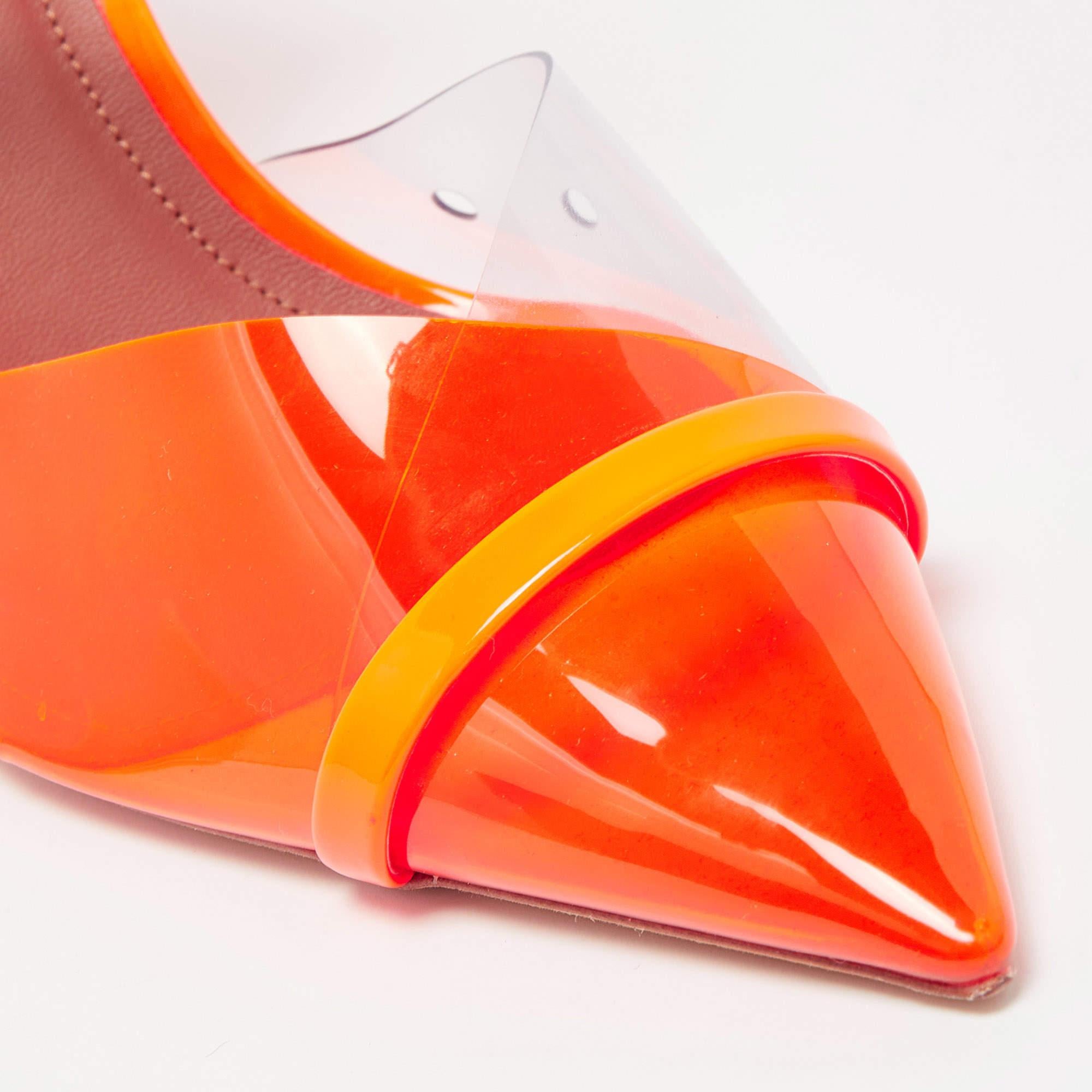 Malone Souliers Neon Orange PVC and Patent Leather Lona Mules Size 39.5 For Sale 1