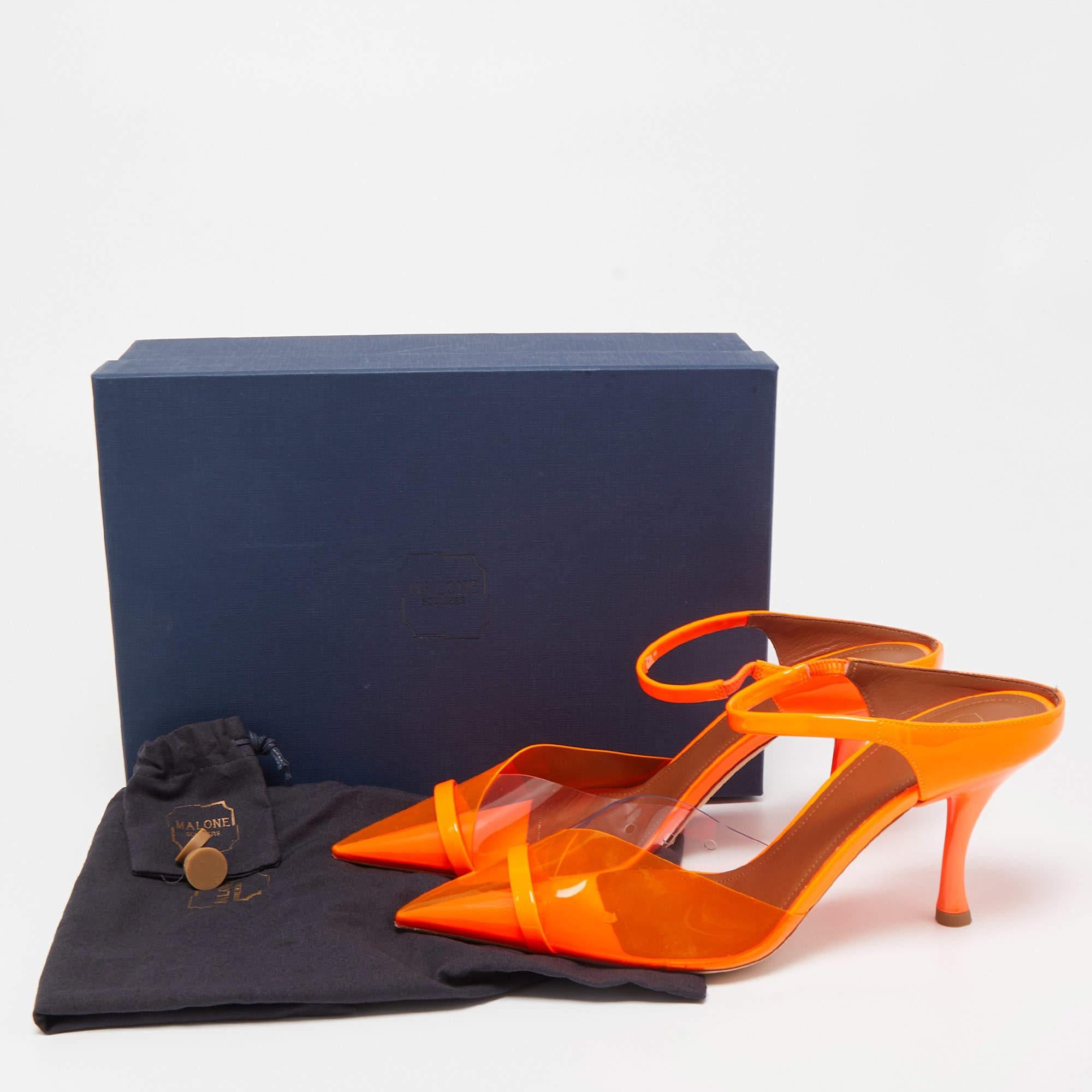 Malone Souliers Neon Orange PVC and Patent Leather Lona Mules Size 39.5 For Sale 3