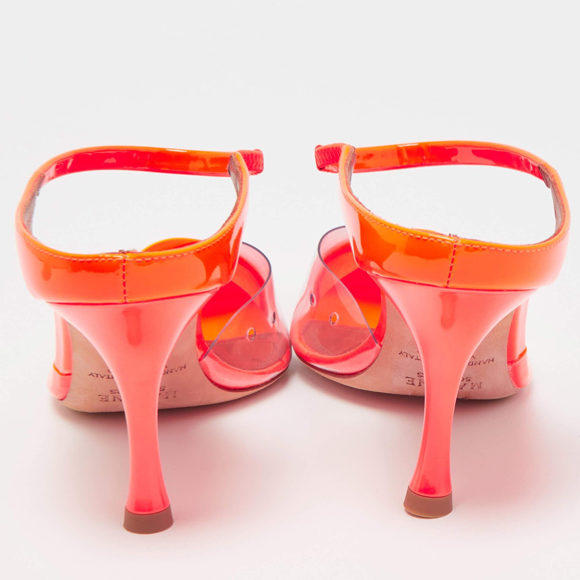 Malone Souliers Neon Orange PVC and Patent Leather Lona Mules Size 39.5 For Sale 4