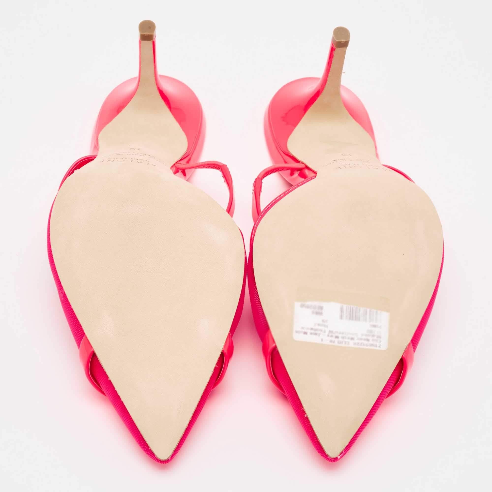 Malone Souliers Neonrosa Mesh und Lackleder Clio Pantoletten Größe 39 im Angebot 1