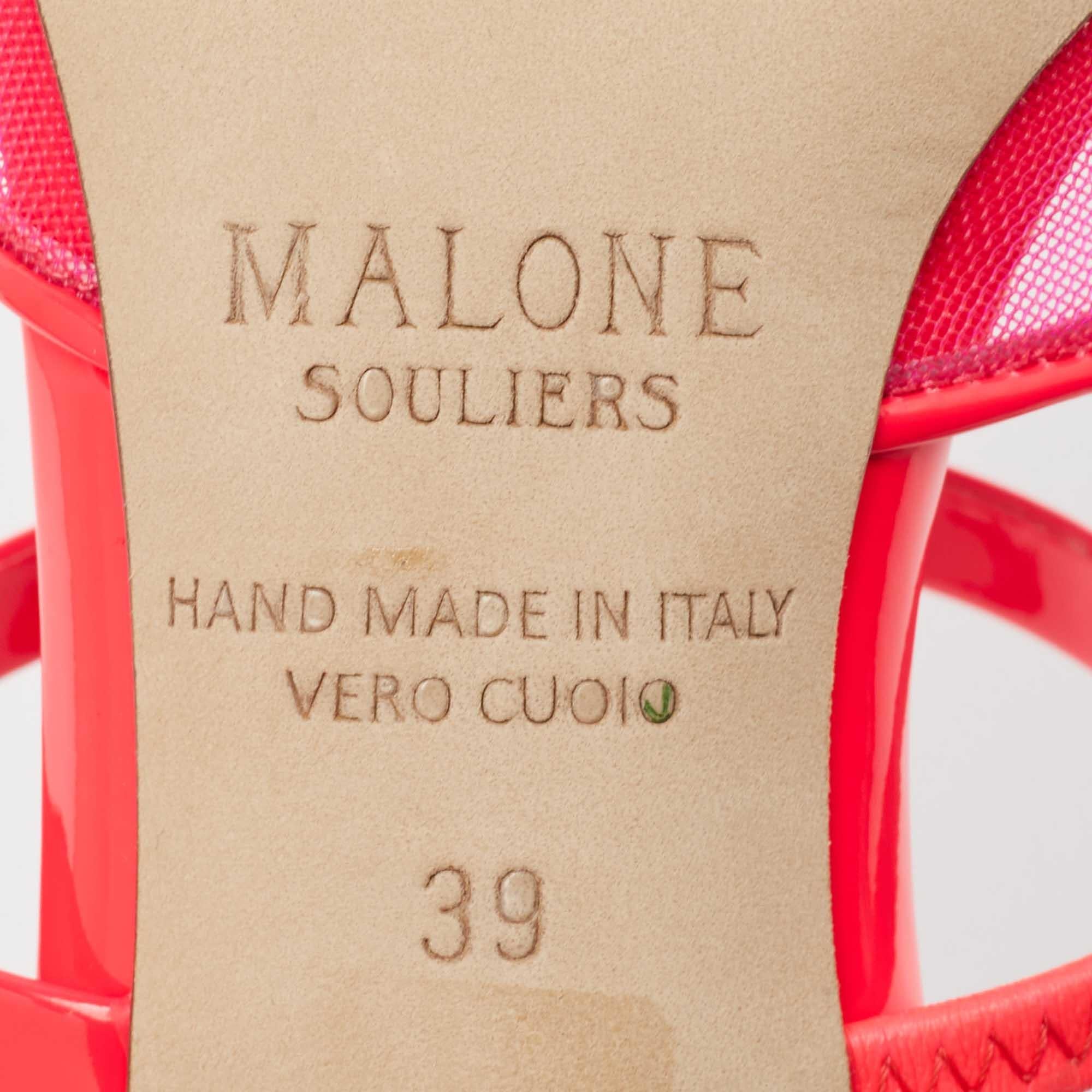 Malone Souliers Neonrosa Mesh und Lackleder Clio Pantoletten Größe 39 im Angebot 2