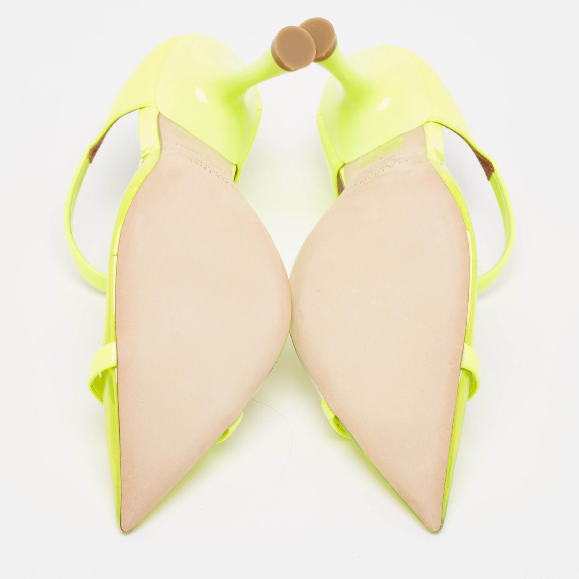 Malone Souliers Neon Yellow Patent and PVC Iona Mules Size 37 For Sale 2