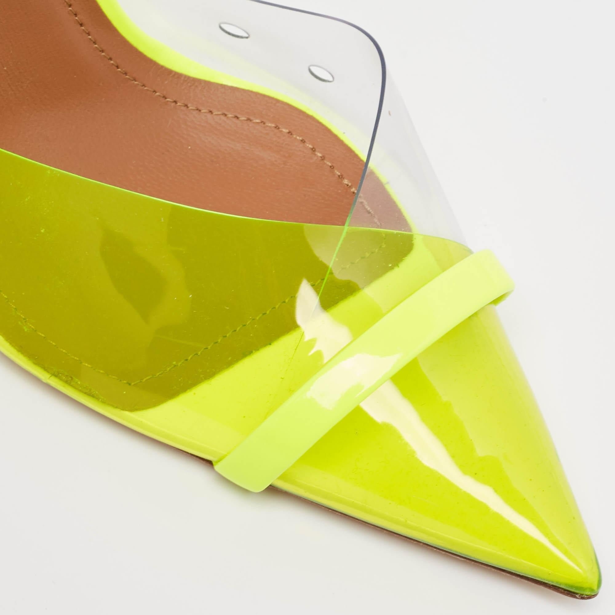 Malone Souliers Neon Yellow Patent and PVC Iona Mules Size 37 For Sale 3