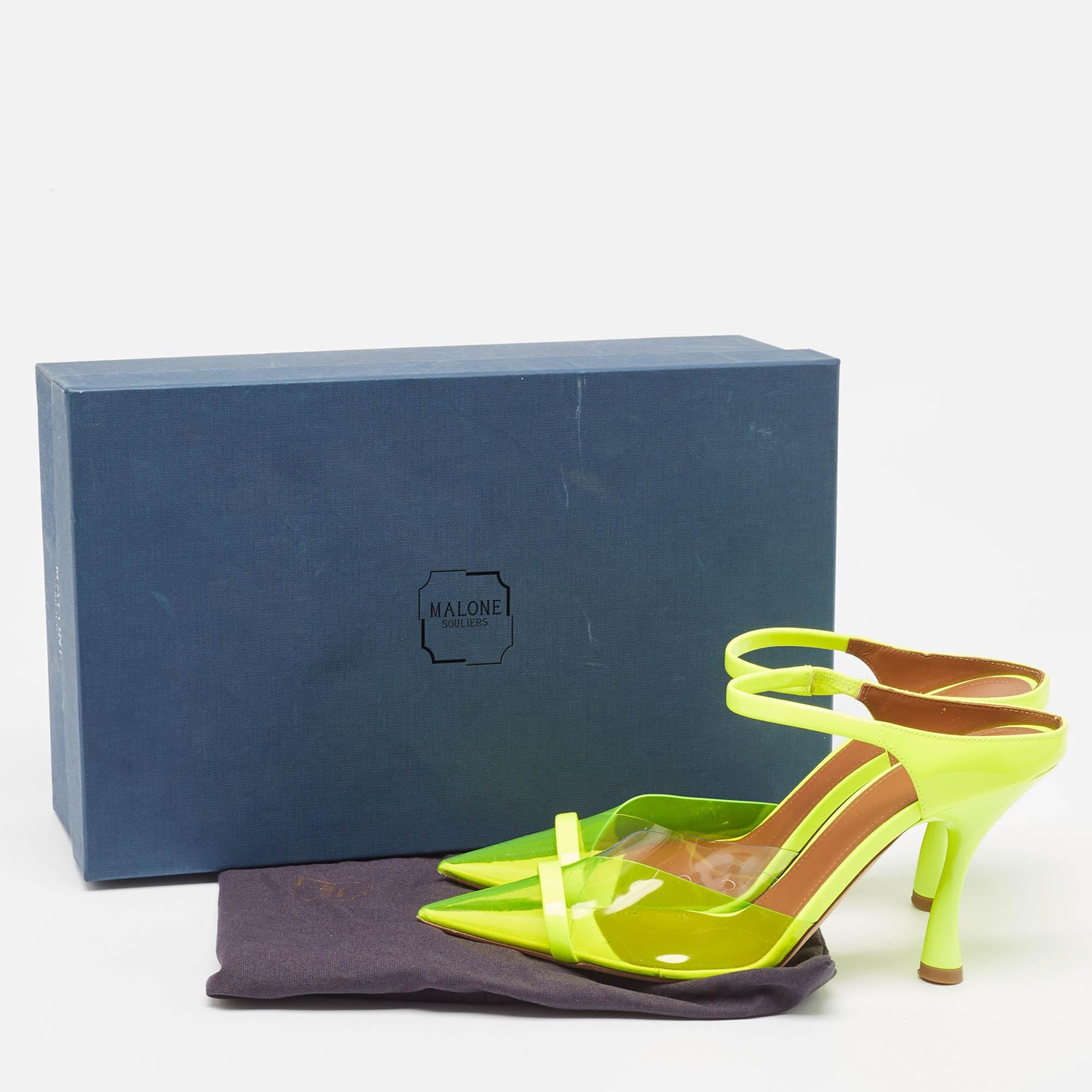 Malone Souliers Neon Yellow Patent and PVC Iona Mules Size 37 For Sale 4