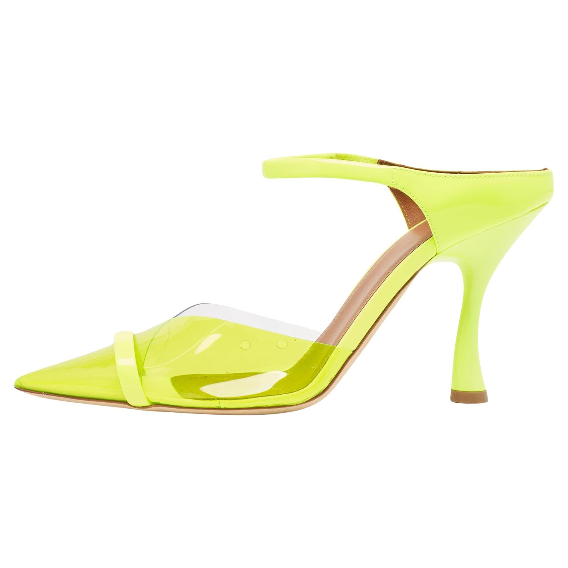 Malone Souliers Neon Yellow Patent and PVC Iona Mules Size 37 For Sale
